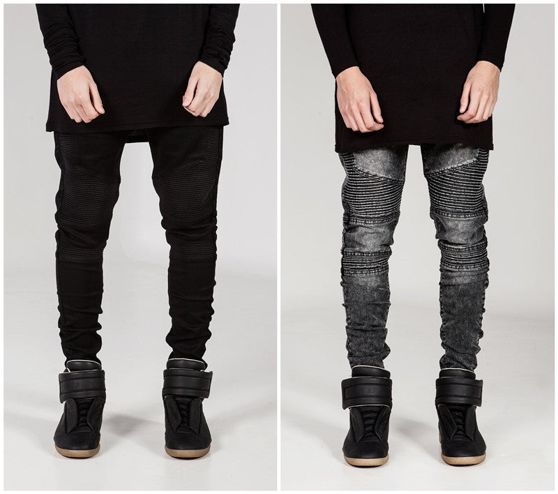 Mens Skinny jeans men Runway Distressed slim elastic jeans denim Biker jeans hiphop pants Washed black jeans for men blue-Dollar Bargains Online Shopping Australia