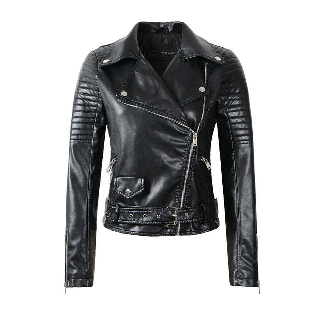 Women Faux Soft Leather Jackets Lady Black Motorcycle PU Autumn Winter Biker Zipper Coat Outerwear Belt-Dollar Bargains Online Shopping Australia