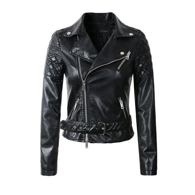 Women Faux Soft Leather Jackets Lady Black Motorcycle PU Autumn Winter Biker Zipper Coat Outerwear Belt-Dollar Bargains Online Shopping Australia