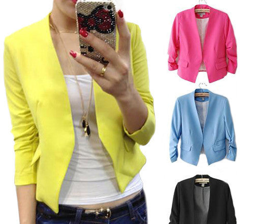 Women's Candy Color Solid Slim Suit Blazer Coat Jacket Outcoat Outerwear-Dollar Bargains Online Shopping Australia