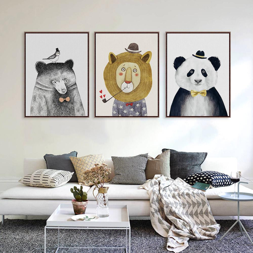 Triptych Watercolor Nordic Animal Lion Bear Panda A4 Art Prints Poster Hipster Wall Picture Canvas Painting Kids Room Home Decor-Dollar Bargains Online Shopping Australia