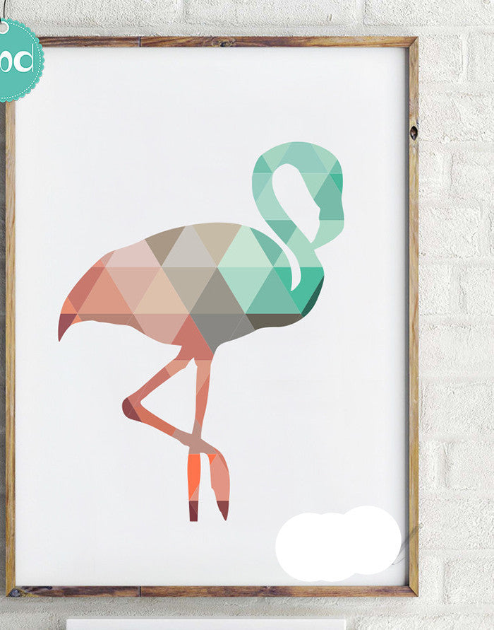Geometric Coral Flamingo Canvas Art Print Poster, Wall Pictures for Home Decoration, Frame not include FA237-15-Dollar Bargains Online Shopping Australia