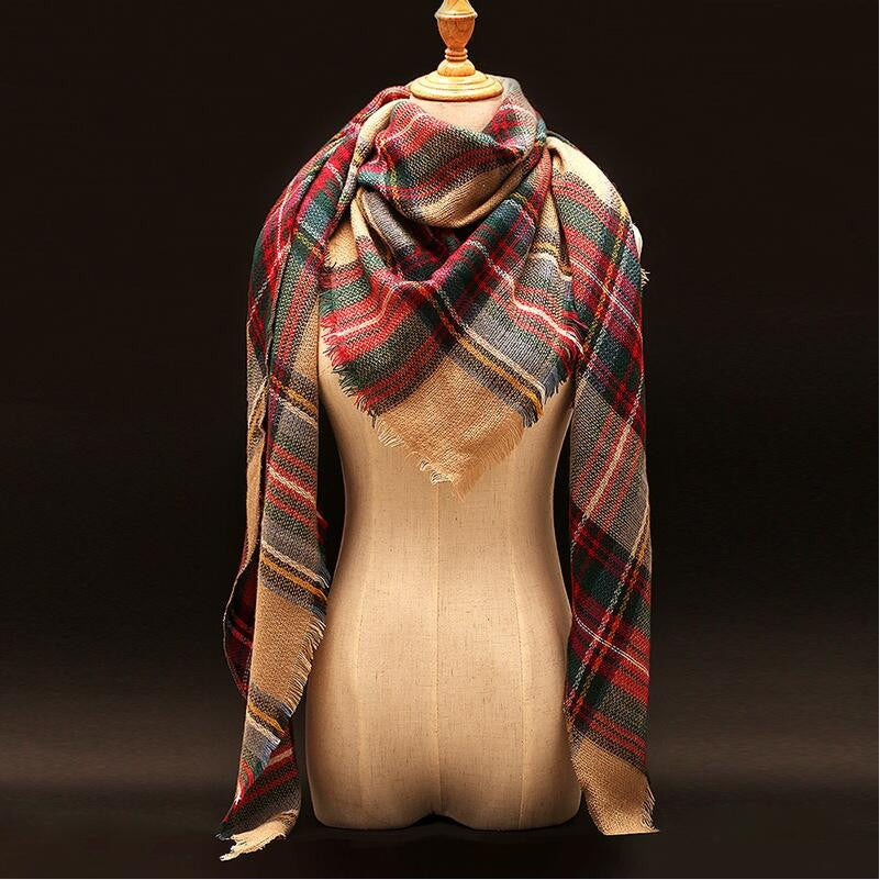 Winter luxury Brand Plaid Cashmere Scarf Women Oversized Blanket Scarf Wrap long Wool Scarf Women Pashmina Shawls and Scarves-Dollar Bargains Online Shopping Australia