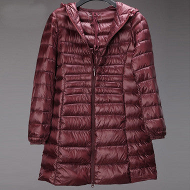 Plus size 6XL 90% White duck down jacket Women ultra light down jacket winter hooded thin long overcoat YT77-1-Dollar Bargains Online Shopping Australia