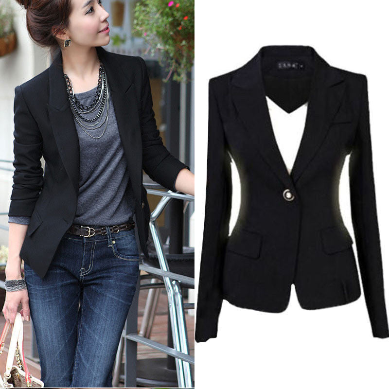 Fashion S-3XL Women Blazer Jacket Suit Casual Black Coat Jacket Single Button Outerwear Woman Blaser Feminino Female-Dollar Bargains Online Shopping Australia
