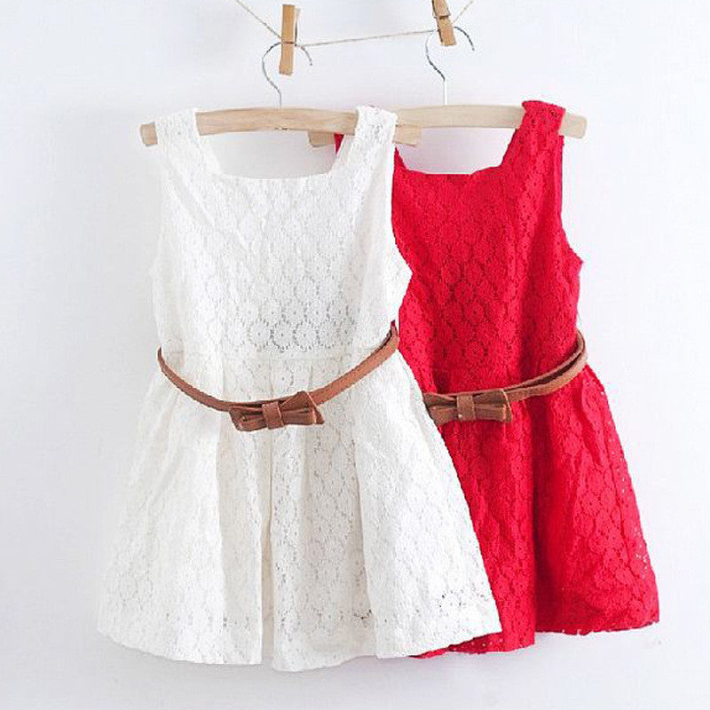 Summer Lace Vest Girls Dress Baby Girl Princess Dress 2-8 Years Children Clothes Kids Party Clothing For Girls Belt-Dollar Bargains Online Shopping Australia