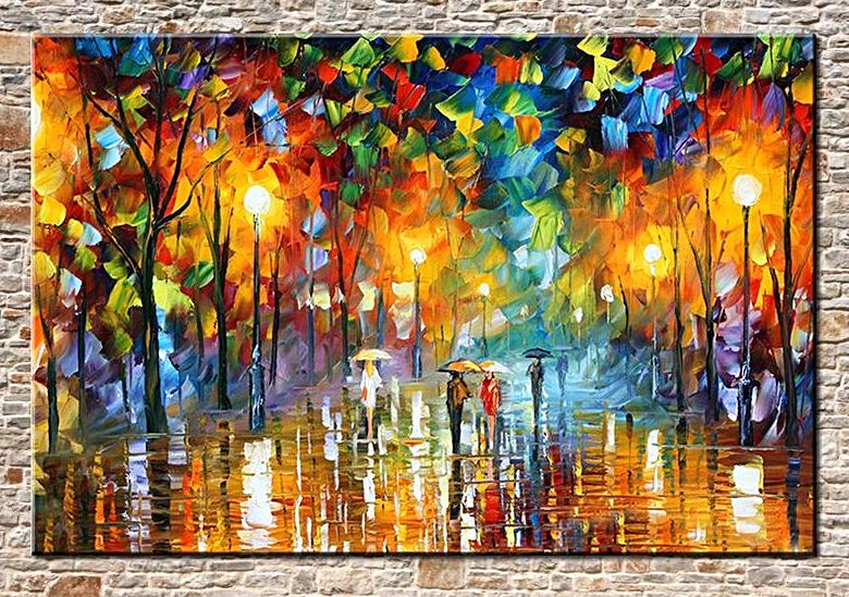 Large Handpainted Lover Rain Street Tree Lamp Landscape Oil Painting On Canvas Wall Art Wall Pictures For Living Room Home Decor Unframed-Dollar Bargains Online Shopping Australia