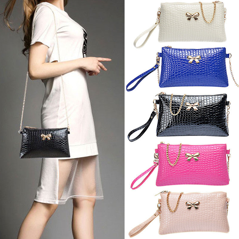 Women's Chain PU Small Shoulder Bag Crocodile Bow Decoration Clutch Pouch Bags HB88-Dollar Bargains Online Shopping Australia
