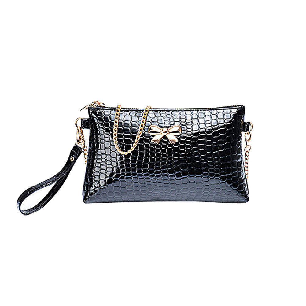 Women's Chain PU Small Shoulder Bag Crocodile Bow Decoration Clutch Pouch Bags HB88-Dollar Bargains Online Shopping Australia