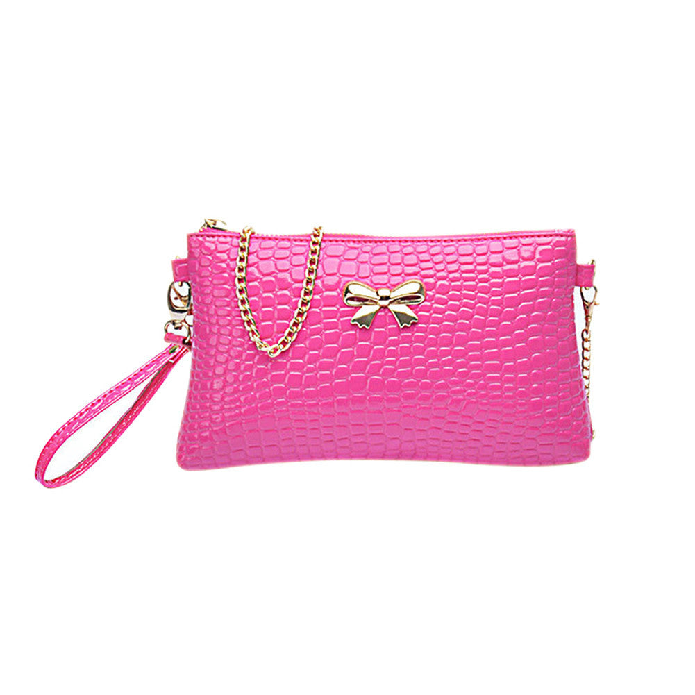 Women's Chain PU Small Shoulder Bag Crocodile Bow Decoration Clutch Pouch Bags HB88-Dollar Bargains Online Shopping Australia