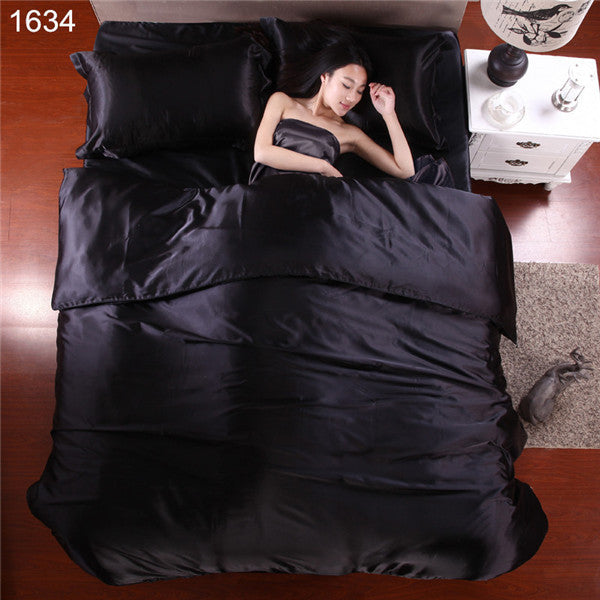 Silk Quilt Black Satin Sheets Bed Linen Cotton Solid Satin Duvet Cover Set King Size Bedsheet 4pcs of Bedding Sets-Dollar Bargains Online Shopping Australia