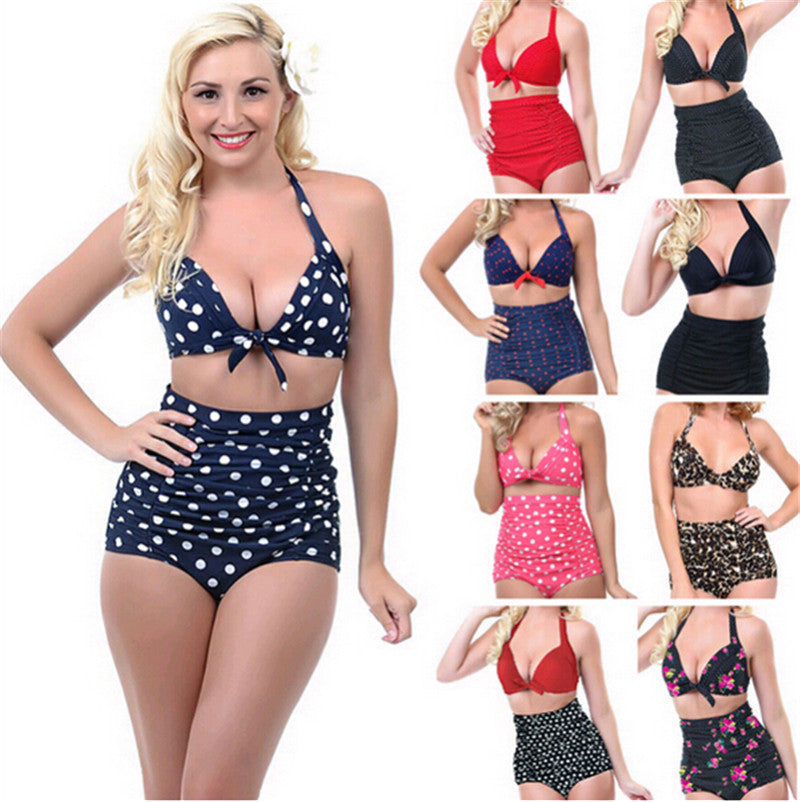 Push up High Waist Swimsuit 4XL XXXL XXL big size Women Bathing Suit Padded Bikini set Retro Beachwear Plus Size Swimwear-Dollar Bargains Online Shopping Australia