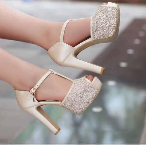 Female Sexy Peep Toe Buckle Strap Summer Pumps Girls High Heel Glitter Shoes Women Wedding sandles Big size-Dollar Bargains Online Shopping Australia