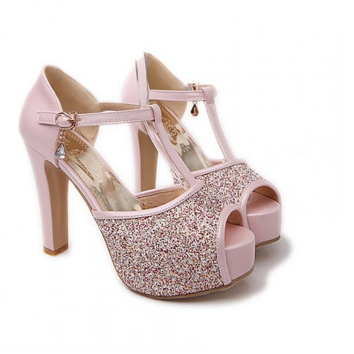 Female Sexy Peep Toe Buckle Strap Summer Pumps Girls High Heel Glitter Shoes Women Wedding sandles Big size-Dollar Bargains Online Shopping Australia