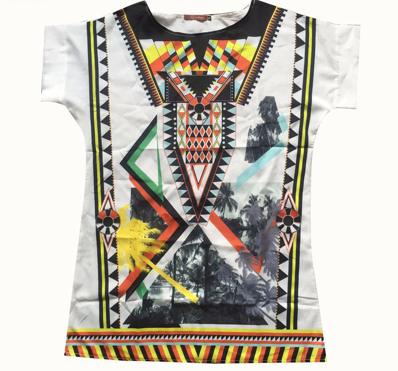 Women Chiffon Blouse Vintage Tribal Print Brand Blouses Casual Loose Straight Dresses Plus Size O-Neck blouse Shirt-Dollar Bargains Online Shopping Australia