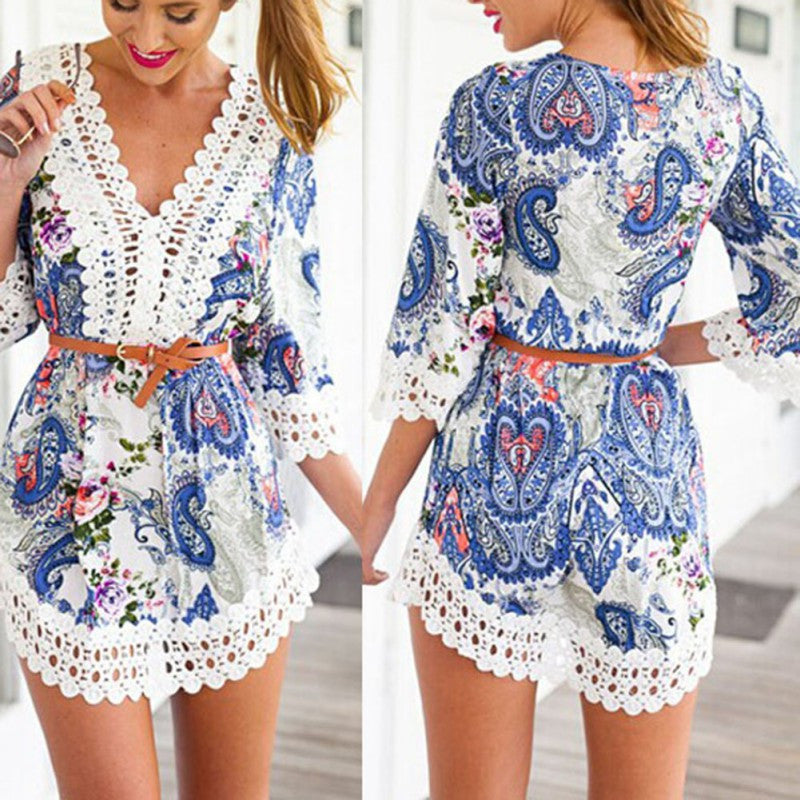Women Sexy Lace Crochet Boho Beach Dress Floral Chiffon Shirt Blouse Sundress-Dollar Bargains Online Shopping Australia