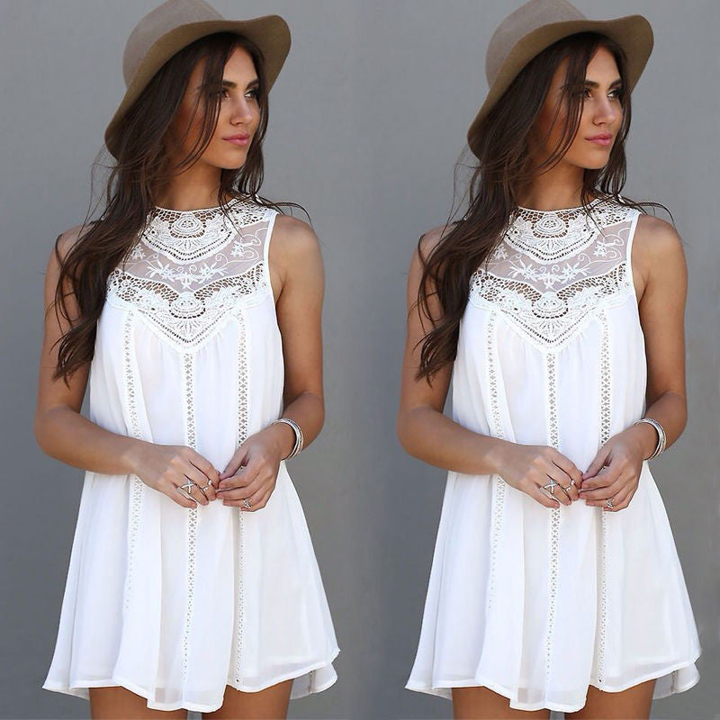 Summer Women Lace Sleeveless Long Tops Blouse Shirt Ladies Beach BOHO Short Mini Dress Plus Size-Dollar Bargains Online Shopping Australia