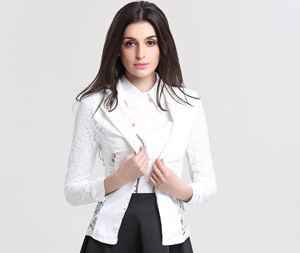 Women Blazers And Jackets Fashion Casual Spring Jacket Plus Size Lace Splice White Small Suit Blazer Women-Dollar Bargains Online Shopping Australia