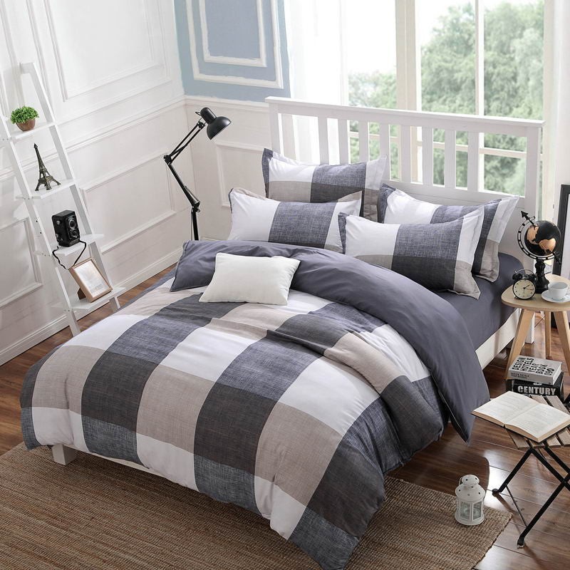 Spring and Autumn Cotton Bedding Sets Duvet Cover Bed Sheet Minimalist Style Checkered Fashion 3 / 4pcs Queen Full Twin Size-Dollar Bargains Online Shopping Australia