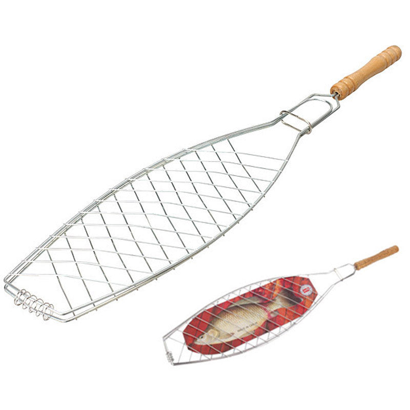 BBQ Barbecue One Fish Grilling Basket Folder Tool Roast with Wooden Handle-Dollar Bargains Online Shopping Australia