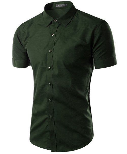 Summer Men's Brand Clothes Turn-Down Collar Short Sleeve Shirts Mens Dress Shirts Slim Fit Solid Color Shirt For Men 6537-Dollar Bargains Online Shopping Australia