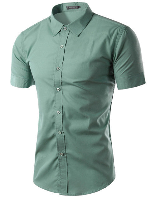 Summer Men's Brand Clothes Turn-Down Collar Short Sleeve Shirts Mens Dress Shirts Slim Fit Solid Color Shirt For Men 6537-Dollar Bargains Online Shopping Australia