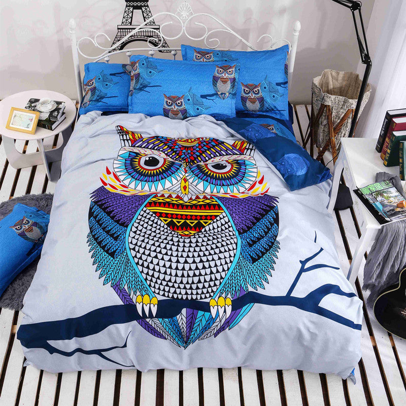 4/3 pcs cotton bedding kids owl boys/girls bedding set 3d bed linen duvet cover bed sheet pillowcases full/twin/queen size bed-Dollar Bargains Online Shopping Australia