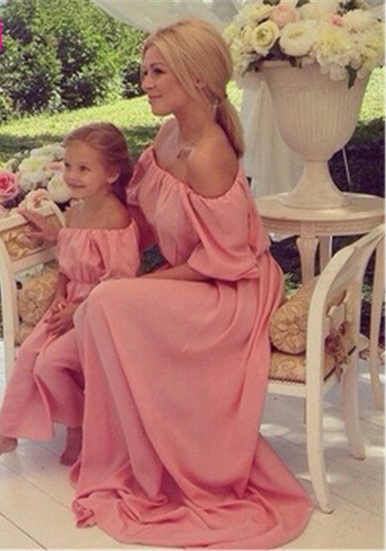 Summer Mother Daughter Dresses Bohemian Beach Family Matching Clothes Off Shoulder Chiffon Long Dress Family Fitted-Dollar Bargains Online Shopping Australia