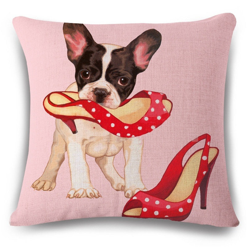 Animal French Bulldog Cushion Cover Pug Dog Pillowcase Woven Cushion Cover Cotton Linen Car Euro Pillow Covers Decorative-Dollar Bargains Online Shopping Australia