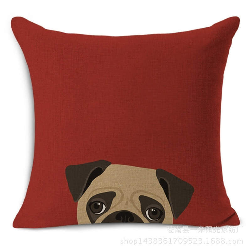 Animal French Bulldog Cushion Cover Pug Dog Pillowcase Woven Cushion Cover Cotton Linen Car Euro Pillow Covers Decorative-Dollar Bargains Online Shopping Australia