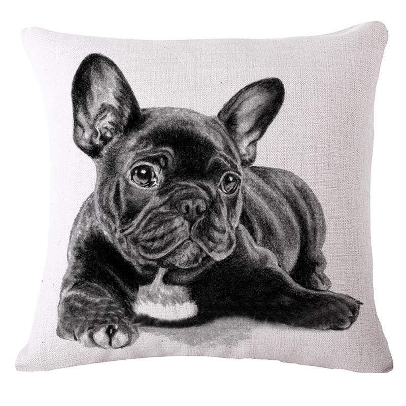 Animal French Bulldog Cushion Cover Pug Dog Pillowcase Woven Cushion Cover Cotton Linen Car Euro Pillow Covers Decorative-Dollar Bargains Online Shopping Australia