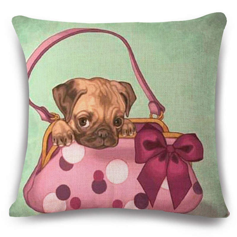 Animal French Bulldog Cushion Cover Pug Dog Pillowcase Woven Cushion Cover Cotton Linen Car Euro Pillow Covers Decorative-Dollar Bargains Online Shopping Australia