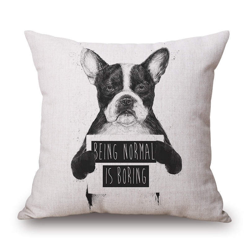 Animal French Bulldog Cushion Cover Pug Dog Pillowcase Woven Cushion Cover Cotton Linen Car Euro Pillow Covers Decorative-Dollar Bargains Online Shopping Australia