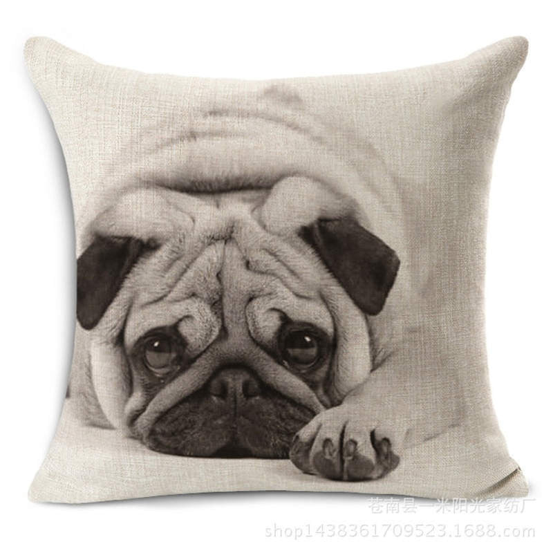 Animal French Bulldog Cushion Cover Pug Dog Pillowcase Woven Cushion Cover Cotton Linen Car Euro Pillow Covers Decorative-Dollar Bargains Online Shopping Australia