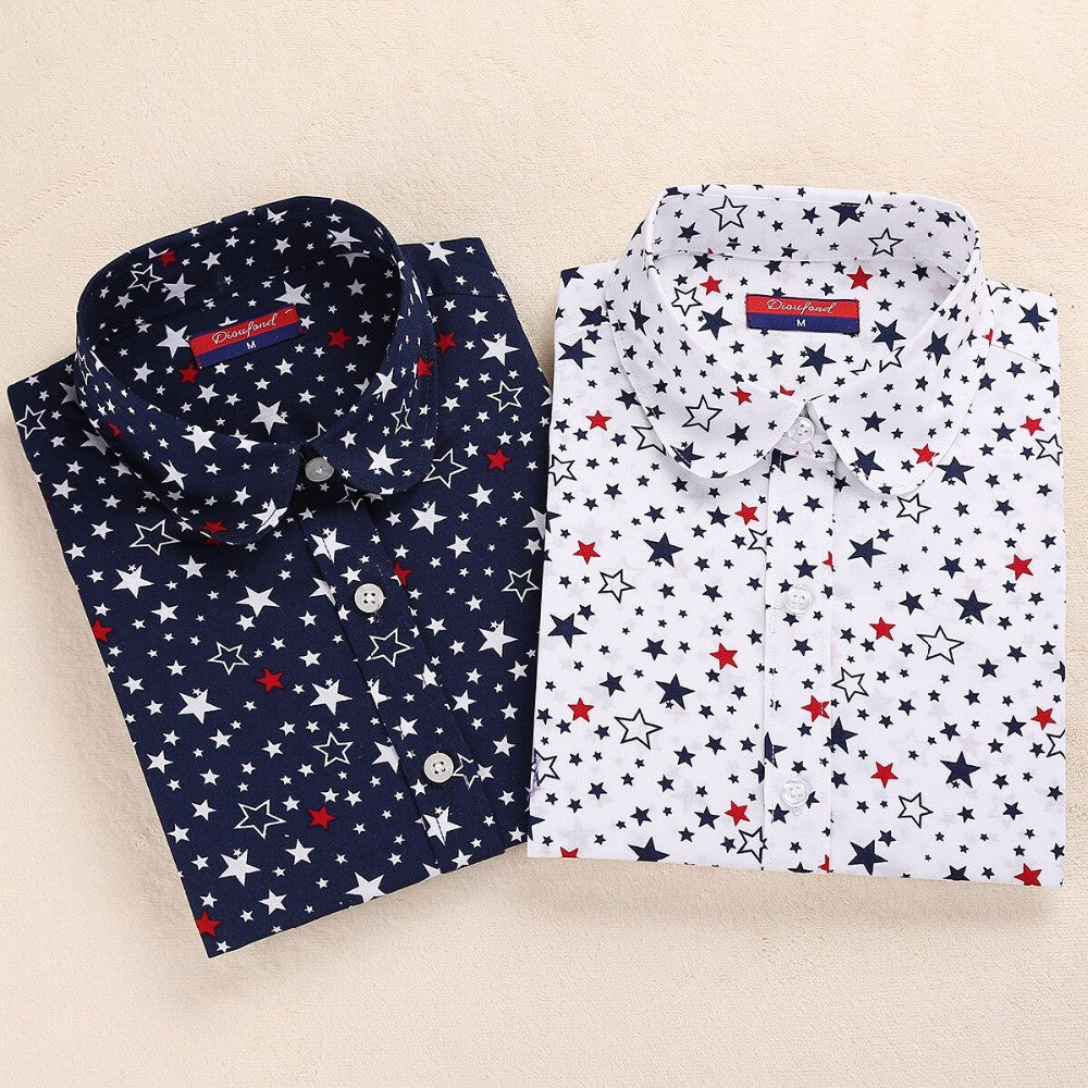 Brand Women Floral Shirts Cotton Long Sleeve Shirt Women Floral Print Shirt Casual Ladies Blouse Turn Down Collar Women Tops-Dollar Bargains Online Shopping Australia