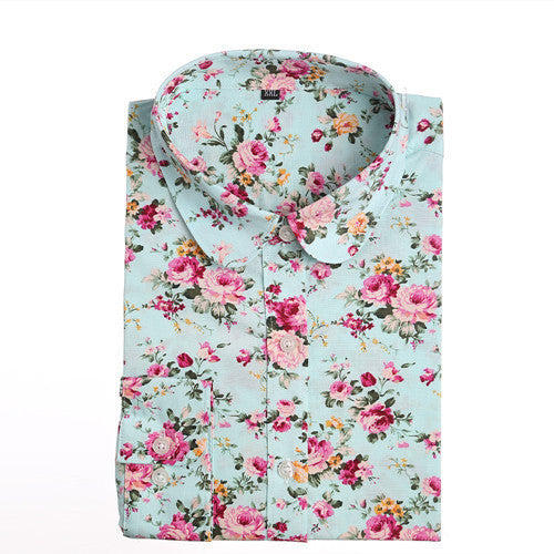 Brand Women Floral Shirts Cotton Long Sleeve Shirt Women Floral Print Shirt Casual Ladies Blouse Turn Down Collar Women Tops-Dollar Bargains Online Shopping Australia