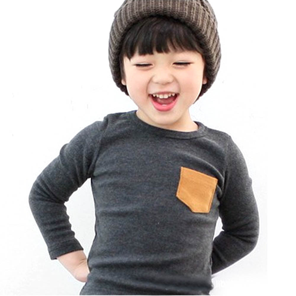 2-7 Y Toddler Baby Long Sleeve T-shirt Pocket Decor Boys Girls Shirt Top Clothes-Dollar Bargains Online Shopping Australia