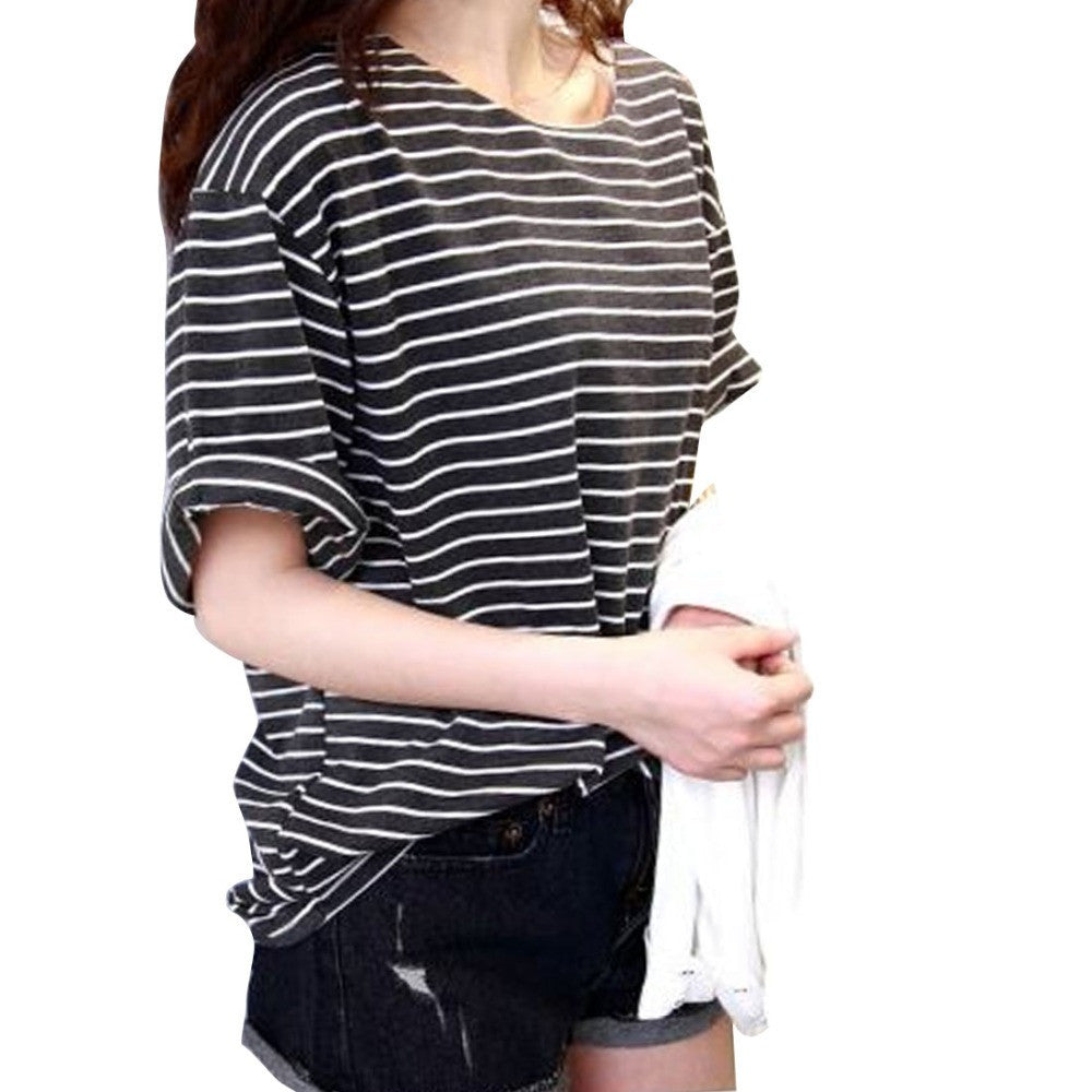 Summer T Shirt Women All-match Basic Tee Shirt Femme Female Top Young Girl Stripe Loose Half Sleeve HARAJUKU T-shirts-Dollar Bargains Online Shopping Australia