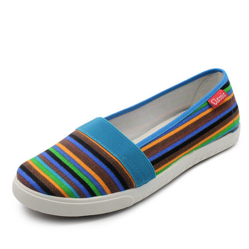 Spring Women Loafers Soft Rainbow Stripe Slip On Flats For Summer Style Canvas Shoes Woman Plus Size 35-41-Dollar Bargains Online Shopping Australia