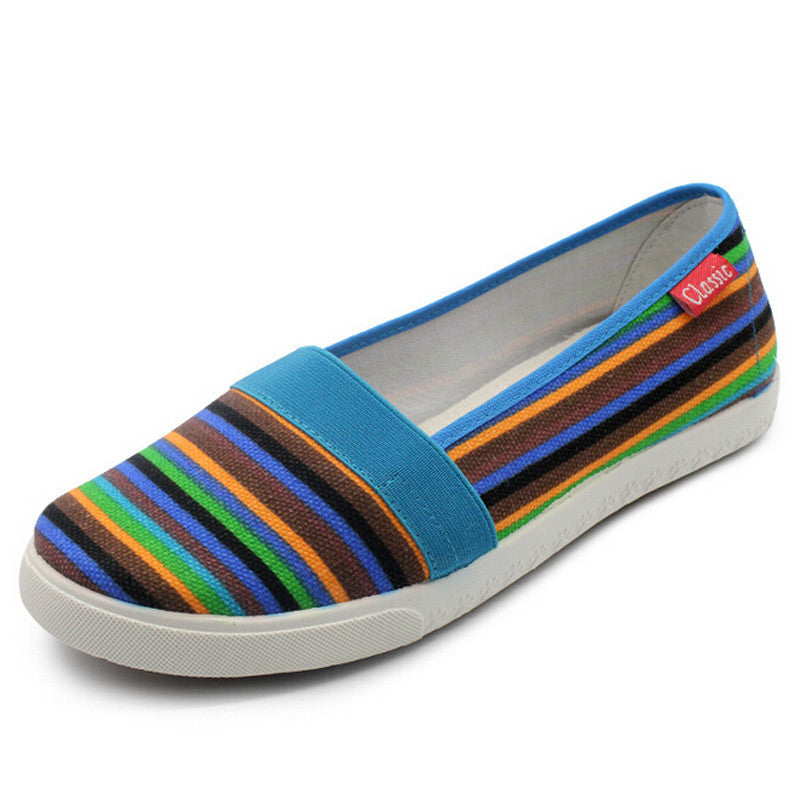 Spring Women Loafers Soft Rainbow Stripe Slip On Flats For Summer Style Canvas Shoes Woman Plus Size 35-41-Dollar Bargains Online Shopping Australia
