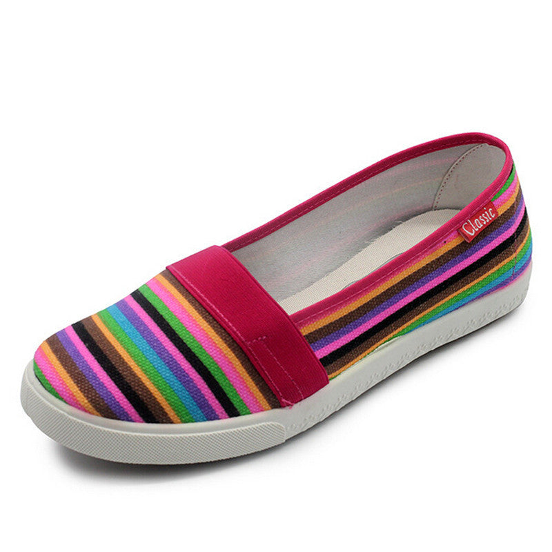 Spring Women Loafers Soft Rainbow Stripe Slip On Flats For Summer Style Canvas Shoes Woman Plus Size 35-41-Dollar Bargains Online Shopping Australia