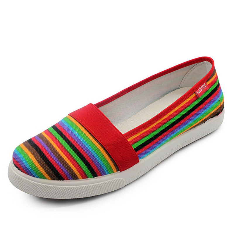 Spring Women Loafers Soft Rainbow Stripe Slip On Flats For Summer Style Canvas Shoes Woman Plus Size 35-41-Dollar Bargains Online Shopping Australia