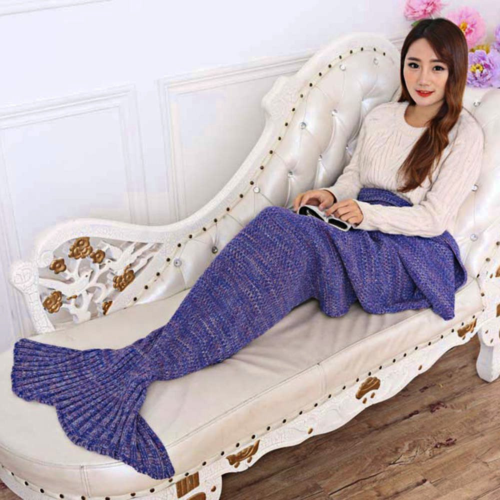 195x95CM Yarn Knitted Mermaid Tail Blanket Super Soft Sleeping Bed Handmade Crochet Anti-Pilling Portable Blanket For Autum-Dollar Bargains Online Shopping Australia