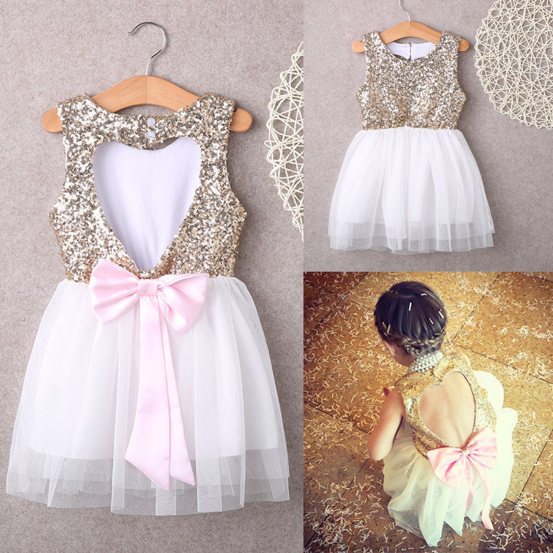 3-10Y Children Baby Girl Dress Clothing Sequins Party Gown Mini Ball Formal Love Backless Princess Bow Backless Gown Dress Girl-Dollar Bargains Online Shopping Australia