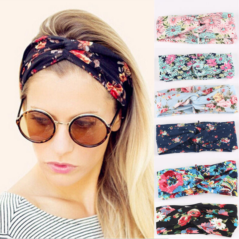 Retro Women Elastic Turban Twisted Knotted Headband Ethnic Floral Wide Stretch Hair Band Girl Yoga Hair Accessories-Dollar Bargains Online Shopping Australia