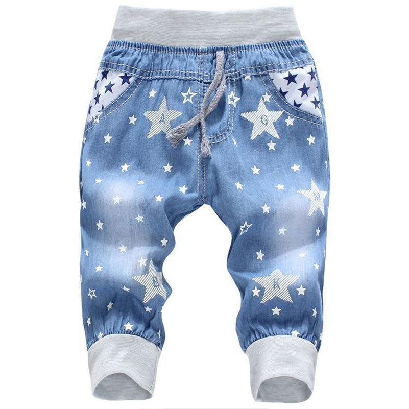 Kids Jeans Elastic Waist Straight Bear Pattern Denim Seventh Pants Boy Jeans For 2-5 Years WB142-Dollar Bargains Online Shopping Australia