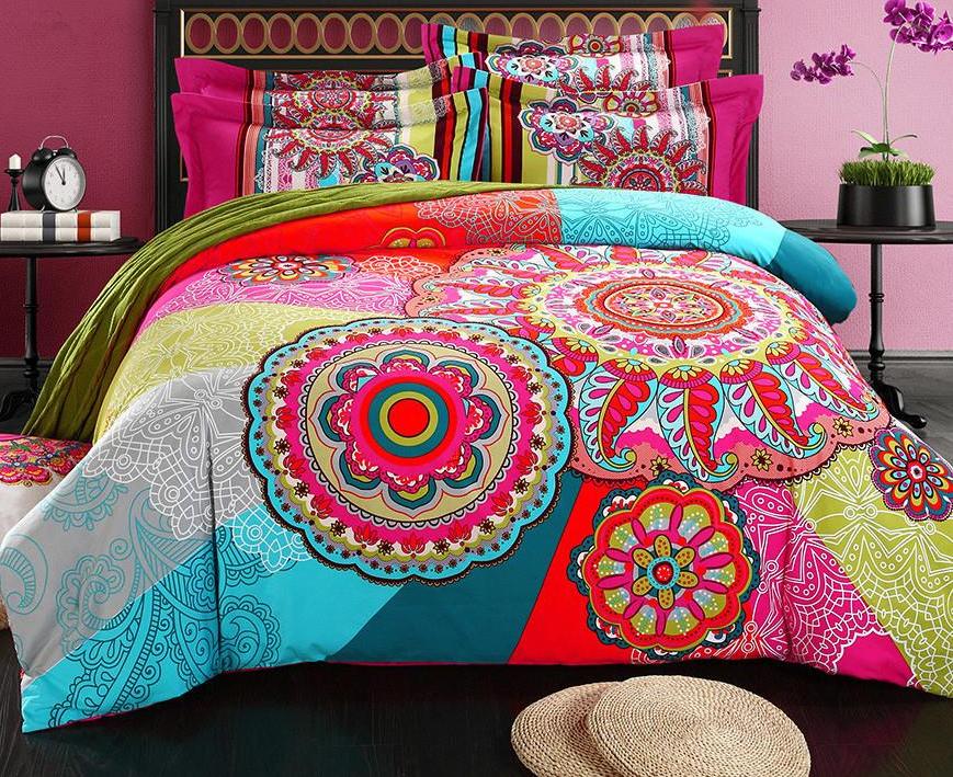 Boho Red Blue Pink 100%Thicken Cotton Bedding set Duvet Cover Bed Sheet Pillow Sham Bed Set King Queen Size 4PCS-Dollar Bargains Online Shopping Australia