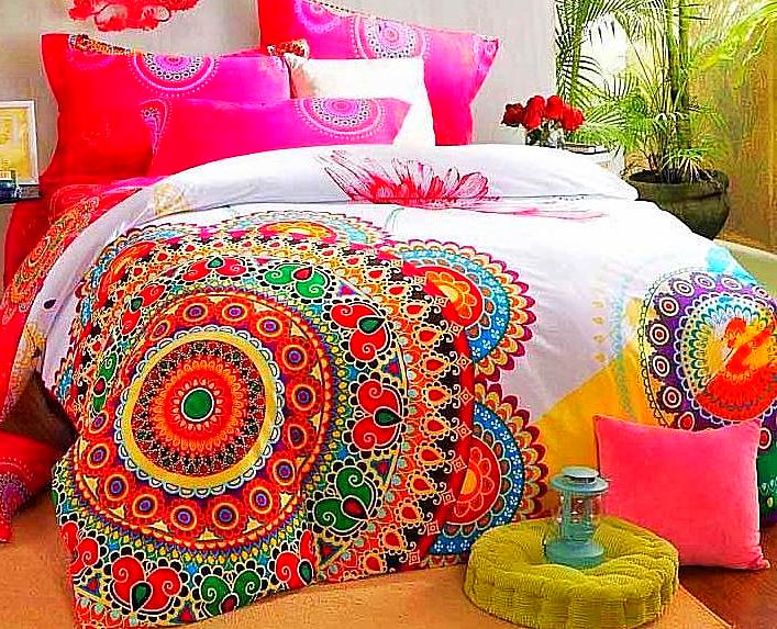 Boho Red Blue Pink 100%Thicken Cotton Bedding set Duvet Cover Bed Sheet Pillow Sham Bed Set King Queen Size 4PCS-Dollar Bargains Online Shopping Australia