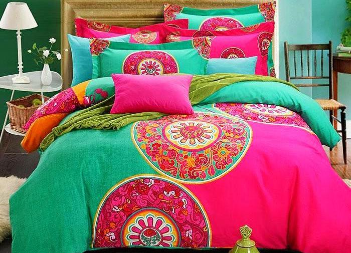 Boho Red Blue Pink 100%Thicken Cotton Bedding set Duvet Cover Bed Sheet Pillow Sham Bed Set King Queen Size 4PCS-Dollar Bargains Online Shopping Australia