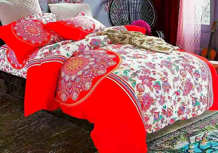 Boho Red Blue Pink 100%Thicken Cotton Bedding set Duvet Cover Bed Sheet Pillow Sham Bed Set King Queen Size 4PCS-Dollar Bargains Online Shopping Australia